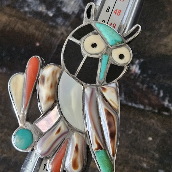 Huge Zuni Vintage S. Esalio Signed Owl Ring - Picture 6 of 8